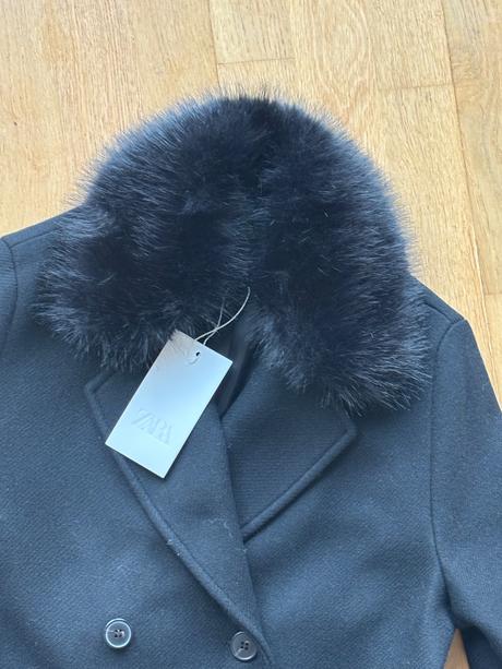 Vlnený kabátik s kožušinou zara v. xs/s, zara,xs