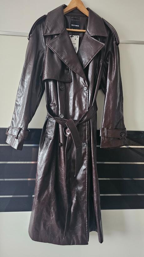 Kožený trenčkot, bershka,l