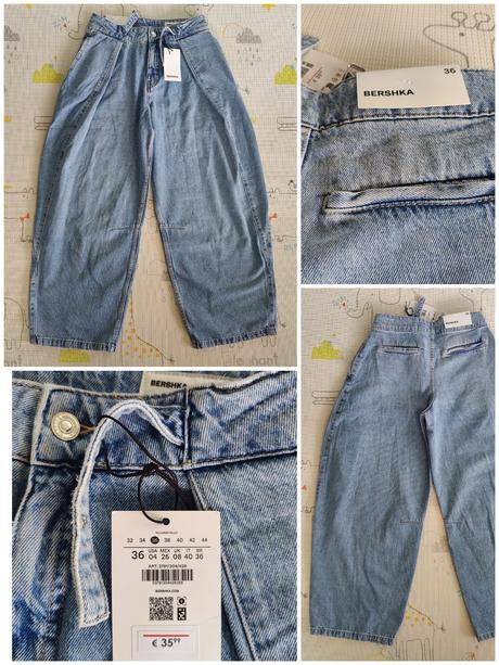 Džínsy so stočeným efektom a záhybmi, bershka,36