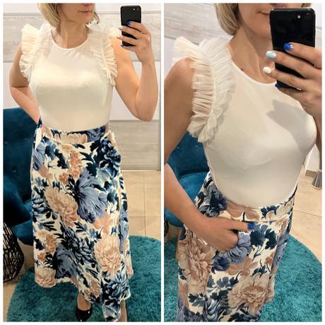 Vrúbkovaný top s tylovým rukávom biely, m / s