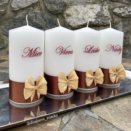 Adventné sviečky (hnedo-zlaté) 4 kusy, 