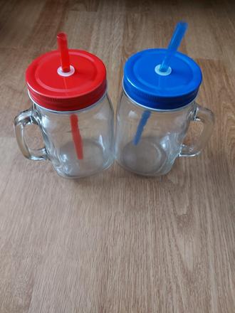 2x sklenený pohár so slamkou, 