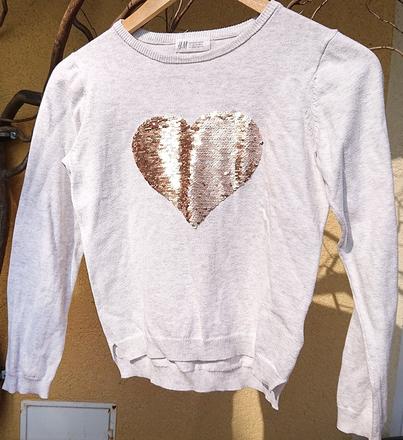 Pulóver, sveter s flitrami - srdiečko, 134, h&m,134