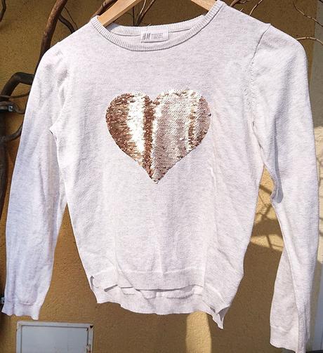 Pulóver, sveter s flitrami - srdiečko, 134, h&m,134