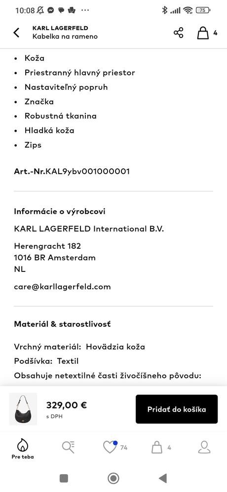 Kožená kabelka karl lagerfeld,