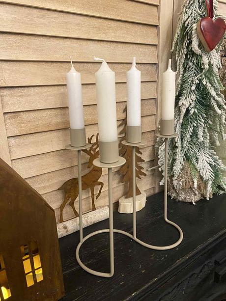 Kovový svietnik na 4 vysoké sviečky - sivohnedý, 