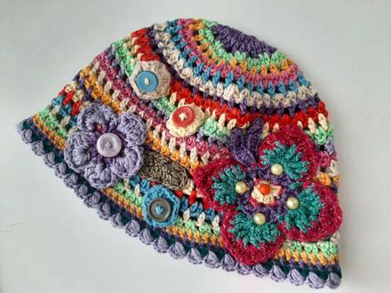 Hačkovaná čiapka velk. obvod 2 x 24 cm., 86 / 92 / 98 / 104