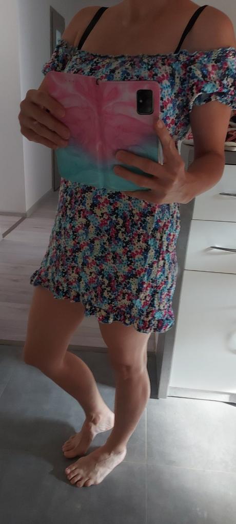 Letné kvietkové šatky s odhalenými ramenami, s