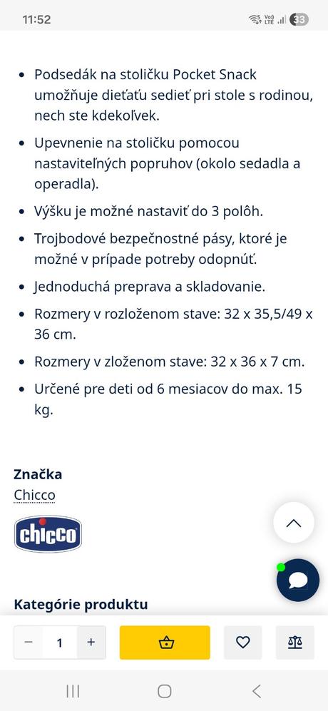 Jedálenská stolička chicco, chicco