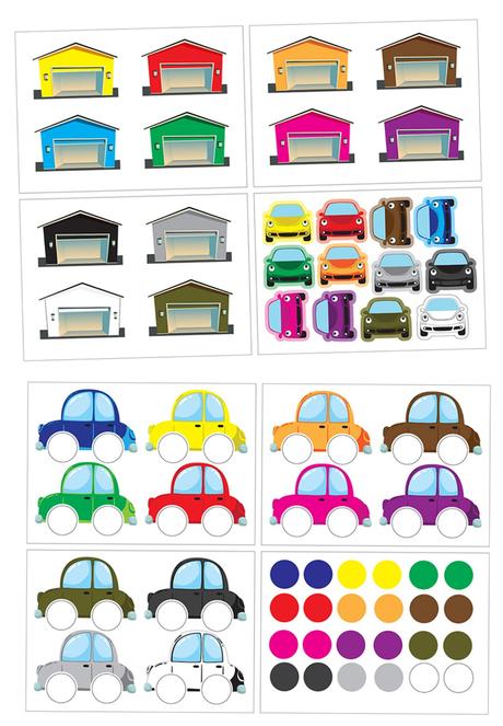 Priraďovanie farieb autá a kolesá  pdf formát, 