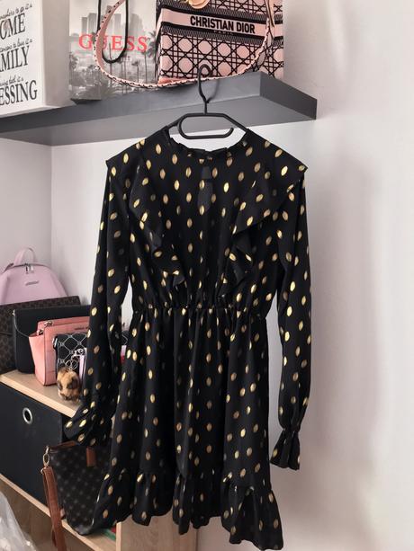 Luxusné čierno zlaté šaty s dlhým rukávom, atmosphere,s