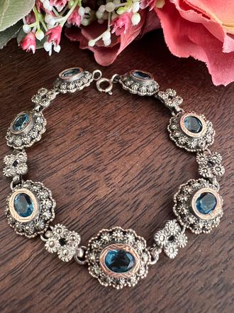 Starozitny naramok striebro a 18k zlato, 