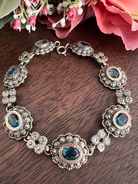 Starozitny naramok striebro a 18k zlato, 