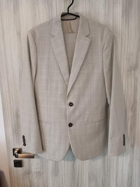 Károvaný, slim fit oblek, 48