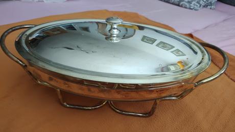 Servirovacia sklenena misa s ohrevom na 2 sviecky, 