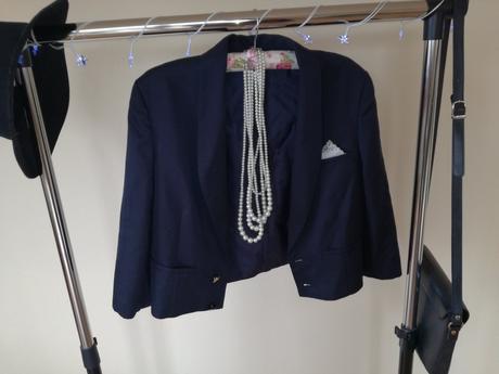 Tmavomodre vintage/retro sako do pasa, m