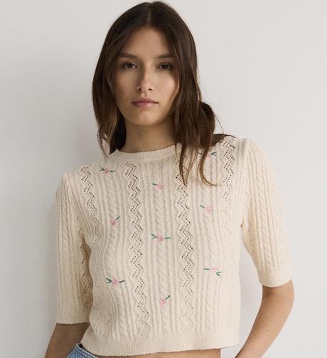 Úpletové tričko s ružičkami, reserved,36 / 38 / l / m / s