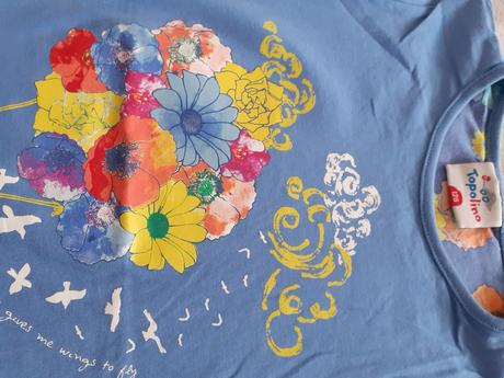 Modre dievcenske tricko s kvetmi, topolino,128