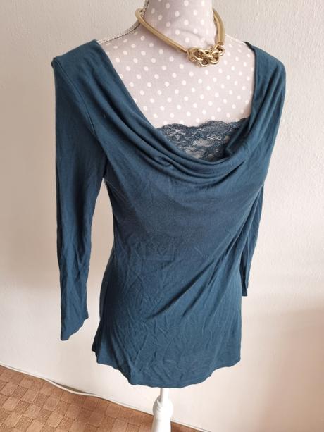 Fľaškovozelený top s čipkou lindex m, lindex,m