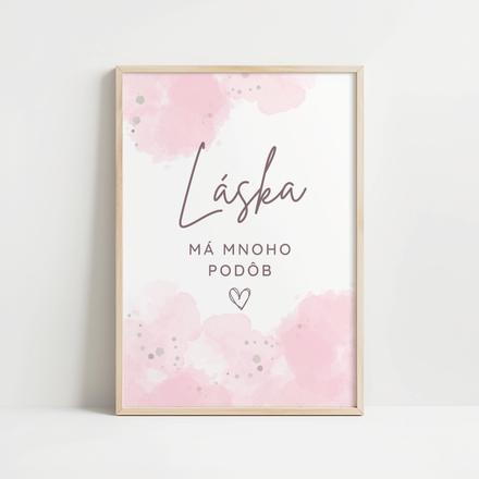 Ružový print s akvarelovou grafikou a textom, 