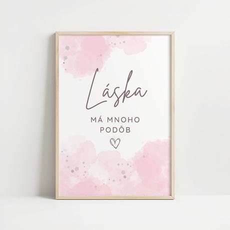 Ružový print s akvarelovou grafikou a textom, 
