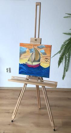 Maľba plachetnica pri západe slnka, 