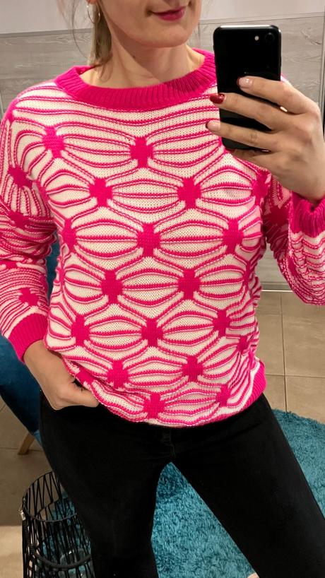 Dámsky sveter ružovo biely vzorovaný (uni), l / m / s