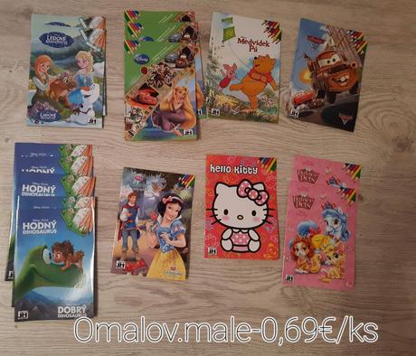Skolske potreby nove, omalovanky, cena za ks maxim, 