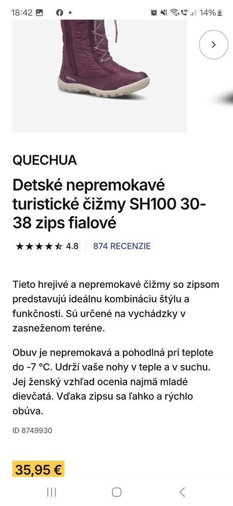 Čižmičky nepremokavé, quechua,34