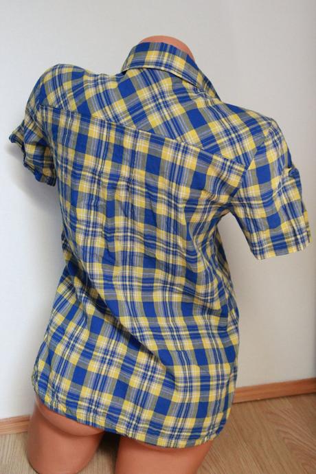 Károvaná modro žltá košeľa bershka m, m