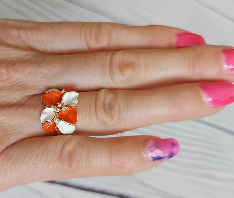 Prsteň oranžový kvet, top stav,