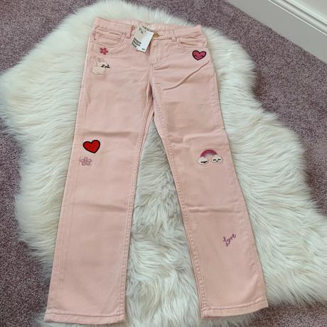 Ružové rifle s trendy nášivkami, h&m,122