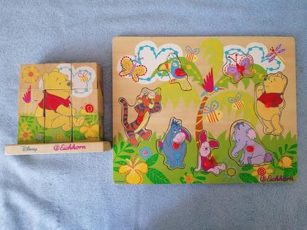 Disney eichhorn, drev.set puzzle a kocky, macko pu, 