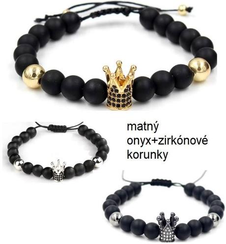 Náramky s korunkou, matný onyx, 