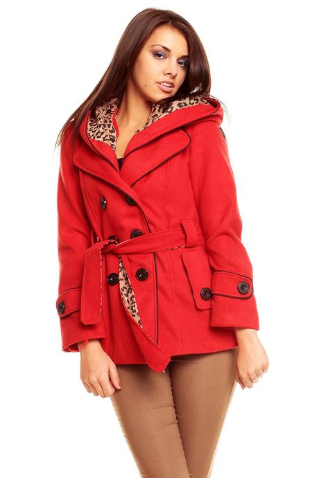 Červený kabát s tigrovinou veľ xl, xl
