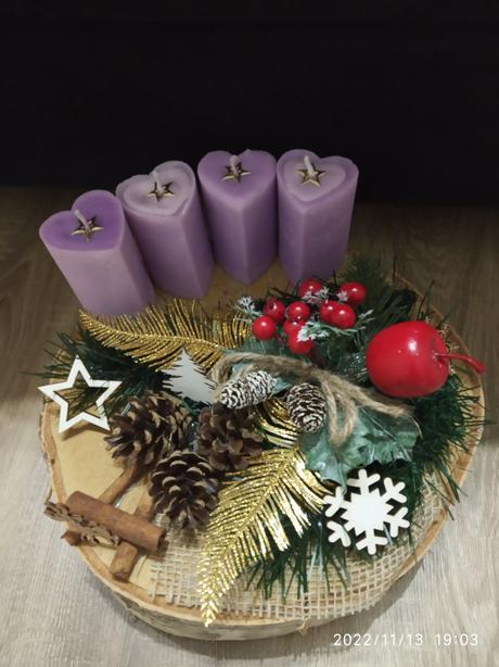Adventna dekorácia na stôl 4xsviečky, 