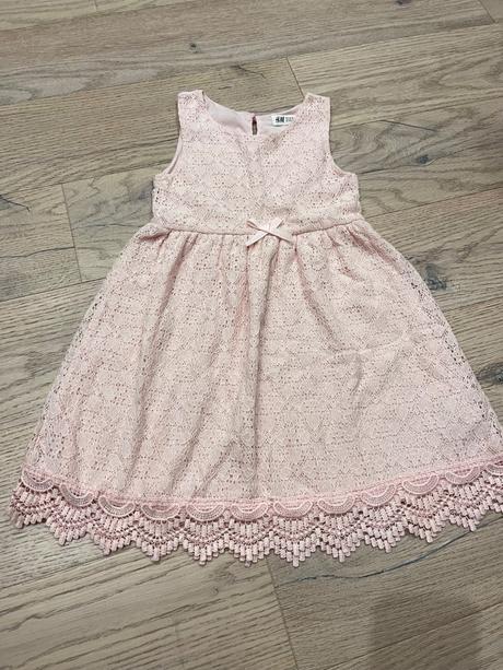 Ružovo lososove krajkové šaty 122/128, h&m,128
