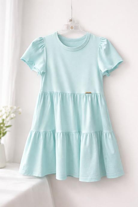 Dievčenské pohodlné bavlnené šaty jemná mätová, 128 - 158