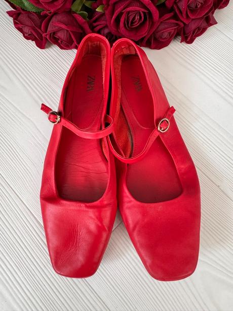 Zara - kožené balerínky v červenom, zara,41