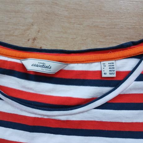 Bielo-červeno-modré pásikavé dlhé bavlnené šaty, tchibo,46