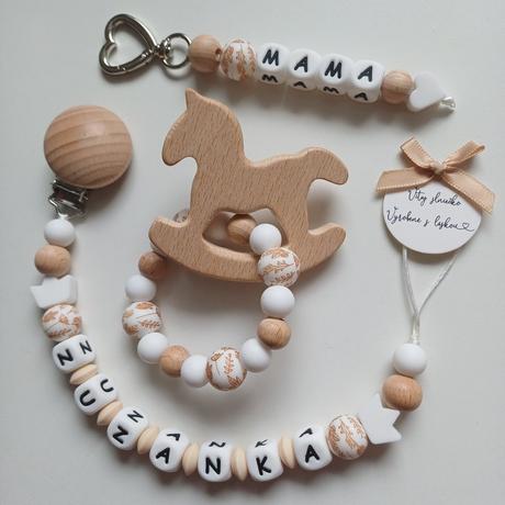 Set retiazka na cumlík, hryzadlo a kľúčenka, 