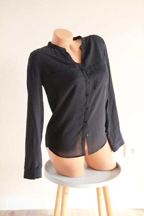 Čierna košeľa s čipkou, h&m, h&m,xs