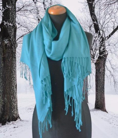 Tyrkysový šál s viazanými strapcami 190x70, xxl