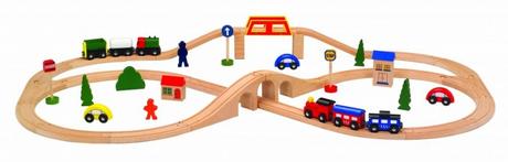 Drevená vláčkodráha eco toys , 49 dielikov, 