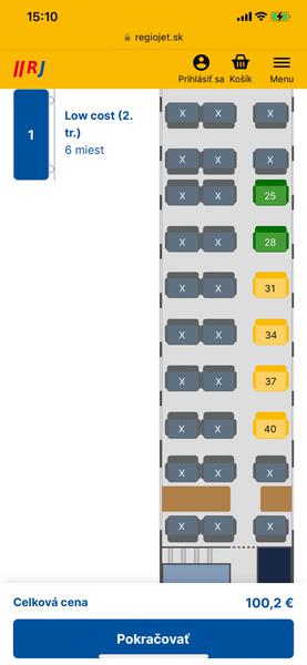 Zobrazenie miest vo vlaku