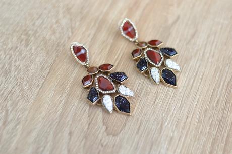 Bordovo-tmavomodré náušnice s prsteňom,