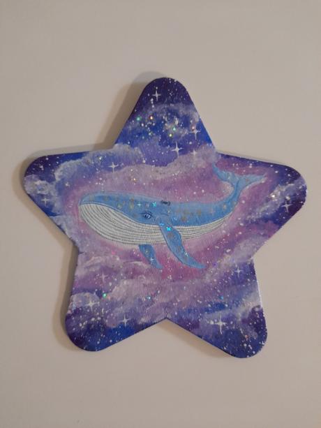 Akrylova malba velryba, vesmir, 