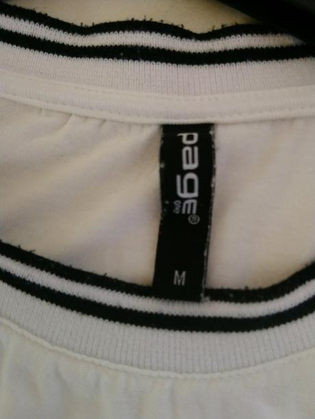 Dámsky biely elastický top, nápisy, page one, l, l