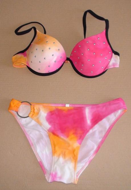 Ružovo-oranžové bikini s kamienkami, veľ. m, m