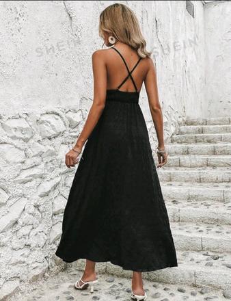 Dlhé letné čierne šaty, s